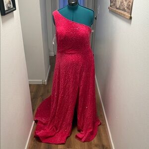 One-Shoulder Barbie Pink Sequin Gown
